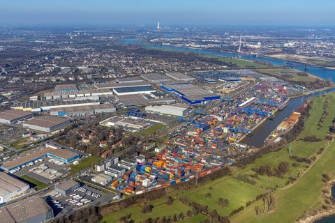 Aerial photo, Duisport, Duisburger Hafen AG, Logport I, container port, Rhine harbour,