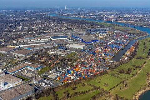 Aerial photo, Duisport, Duisburger Hafen AG, Logport I, container port, Rhine harbour,