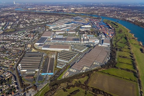 Aerial photo, Duisport, Duisburger Hafen AG, Logport I, container port, Rhine harbour,