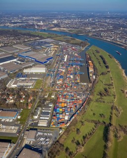 Aerial photo, Duisport, Duisburger Hafen AG, Logport I, container port, Rhine harbour,