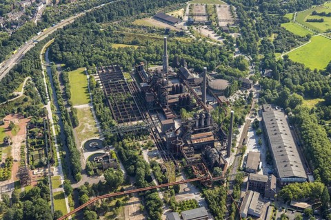 Aerial view, LaPaDu - Landschaftspark Duisburg-Nord, Obermeiderich, Duisburg, Ruhr area, North