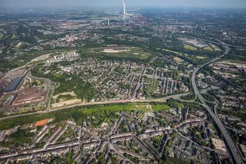 Aerial view, residential area, district Untermeiderich, Duisburg, Ruhr area, North