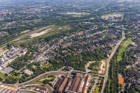 Aerial view, residential area, district Untermeiderich, Duisburg, Ruhr area, North