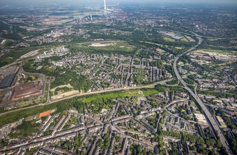 Aerial view, residential area, district Untermeiderich, Duisburg, Ruhr area, North