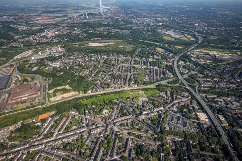 Aerial view, residential area, district Untermeiderich, Duisburg, Ruhr area, North