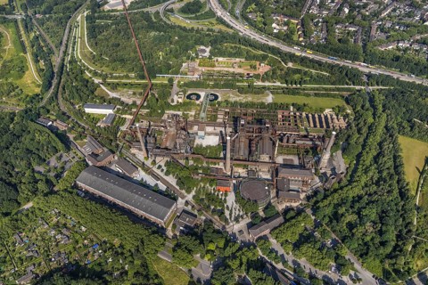 Aerial view, LaPaDu - Landschaftspark Duisburg-Nord, Obermeiderich, Duisburg, Ruhr area, North