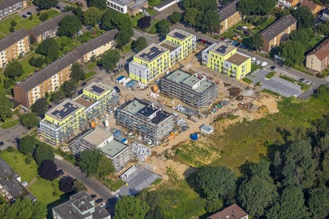 Aerial view, residential area construction site new building Beckstraße, Goerdeler Straße,