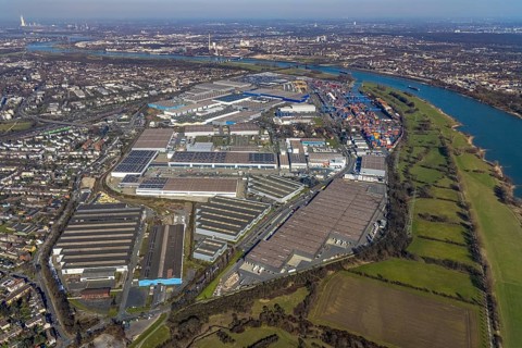 Aerial photo, Duisport, Duisburger Hafen AG, Logport I, container port, Rhine harbour,