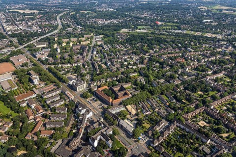 Aerial photograph, Duisburg-Hamborn Local Court and Prison, Obermarxloh, Duisburg, Ruhr area, North