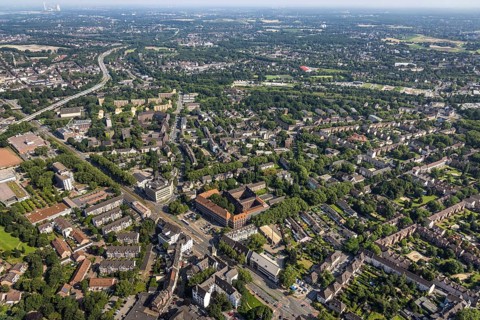 Aerial photograph, Duisburg-Hamborn Local Court and Prison, Obermarxloh, Duisburg, Ruhr area, North