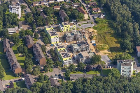 Aerial view, residential area construction site new building Beckstraße, Goerdeler Straße,