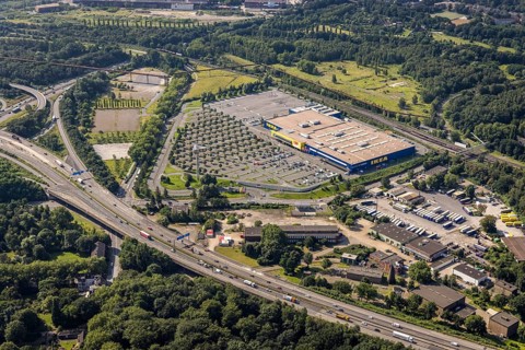 Aerial view, Ikea furniture store at Duisburg-Nord motorway junction, A42 and A59, Obermeiderich,