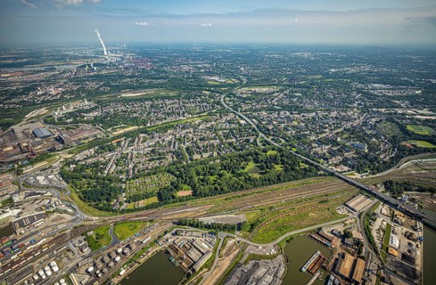 Aerial view, residential area, district Untermeiderich, Duisburg, Ruhr area, North