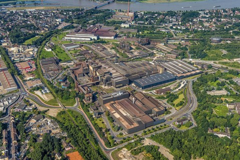 Aerial view, ArcelorMittal Hochfeld steel wire plant, Laar, Duisburg, Ruhr area, North