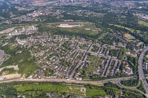 Aerial view, residential area, district Untermeiderich, Duisburg, Ruhr area, North