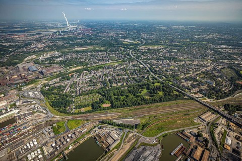 Aerial view, residential area, district Untermeiderich, Duisburg, Ruhr area, North