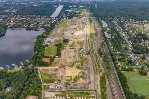 Aerial view, former marshalling yard Wedau, planned new Duisburg residential quarter, Wedau,