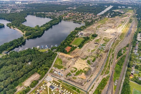 Aerial view, former marshalling yard Wedau, planned new Duisburg residential quarter, Wedau,
