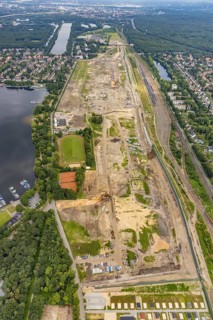 Aerial view, former marshalling yard Wedau, planned new Duisburg residential quarter, Wedau,
