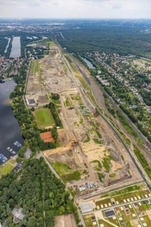 Aerial view, former marshalling yard Wedau, planned new Duisburg residential quarter, Wedau,