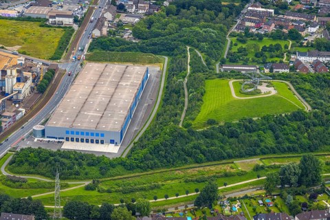 Aerial view, Tiger & Turtle - Magic Mountain and new logistics hall, Wanheim-Angerhausen, Duisburg,