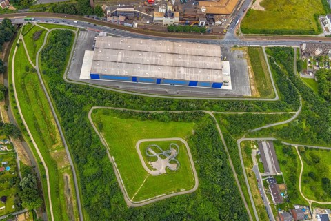 Aerial view, Tiger & Turtle - Magic Mountain and new logistics hall, Wanheim-Angerhausen, Duisburg,