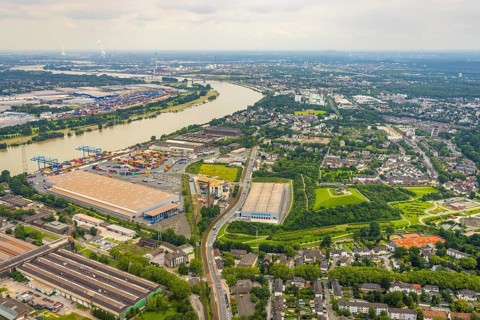 Aerial view, Tiger & Turtle - Magic Mountain and new logistics hall, Wanheim-Angerhausen, Duisburg,