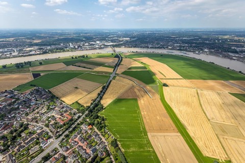 Aerial view, Rhine meadows Mündelheim and Rheinaue Ehingen, river Rhine Rhine arch, Uerdinger Rhine