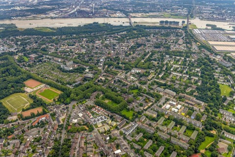 Aerial view, district Rheinhausen Hochemmerich, Volkspark Stadion, Duisburg, Ruhr area, North