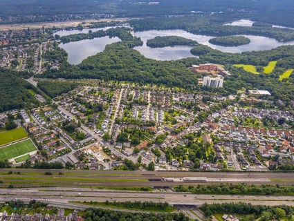 Aerial view, 6-lakes-plate, district Buchholz, Duisburg, Ruhr area, North Rhine-Westphalia,