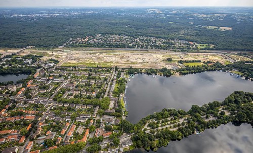 Aerial view, former marshalling yard Wedau, planned new Duisburg residential quarter, Wedau,