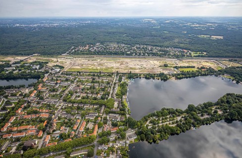 Aerial view, former marshalling yard Wedau, planned new Duisburg residential quarter, Wedau,