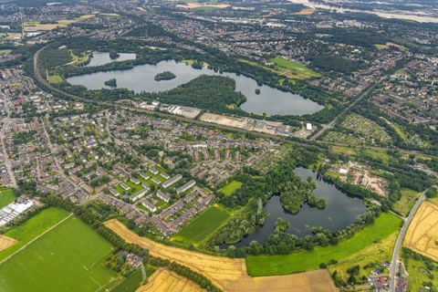 Aerial view, Toeppersee and district Rumeln-Kaldenhausen, Duisburg, Ruhr area, North