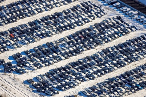 Aerial photo, car warehouse Salloum Logistics, Pontwert, Ruhrort, Duisburg, Ruhr area, North