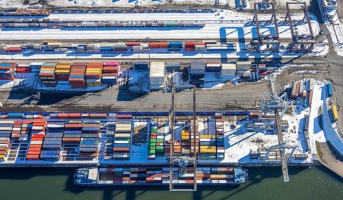 Aerial view, container harbour, northern harbour, Ruhrort, Duisburg, Ruhr area, North