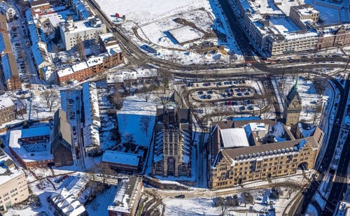 Aerial view, city hall Duisburg, Salvatorkirche, old town, Duisburg, Ruhr area, North