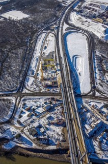 Aerial view, A40 Rhine bridge Neuenkamp, motorway exit Duisburg-Homberg, motorway A40, A40 weighing