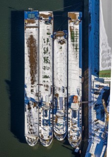 Aerial view, container ships in the northern harbour, Ruhrort, Duisburg, Ruhr area, North