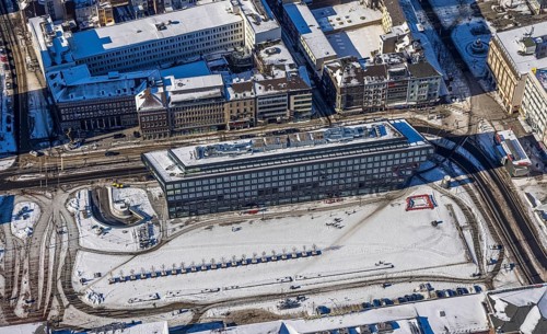 Aerial view, construction site station forecourt, Mercator One Duisburg, Mercatorstraße, Duisburg,