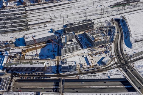 Aerial view, construction site new building Quartier 1 Wuhanstrasse, State Office for Nature
