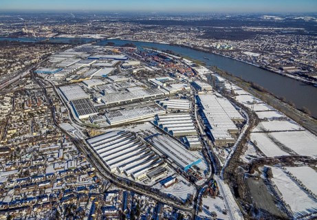 Aerial view, industrial area Bliersheimer Straße, logport I, terminal, container port, DIT Duisburg