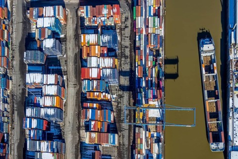 Aerial view, logport I, terminal, container port, DIT Duisburg Intermodal Terminal GmbH, D3T