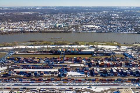 Aerial view, logport I, terminal, container port, DIT Duisburg Intermodal Terminal GmbH, D3T