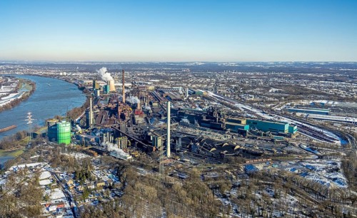 Aerial view, Hüttenwerke Krupp Mannesmann and Huckingen power station, Rheinaue Ehingen,