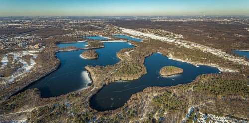 Aerial view, Sechs-Seen-Platte, Rahm, Duisburg, Ruhr area, North Rhine-Westphalia, Germany, DE,