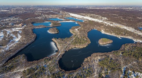Aerial view, Sechs-Seen-Platte, Wedau, Duisburg, Ruhr area, North Rhine-Westphalia, Germany, DE,