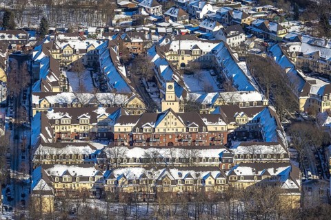 Aerial view, monument colliery housing estate Am Himgesberg, Hüttenheim, Duisburg, Ruhr area, North