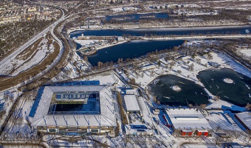Aerial view, football stadium Schauinsland-Reisen-Arena, MSV Duisburg Arena, Sportpark Duisburg,
