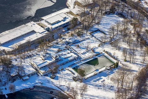 Aerial view, outdoor swimming pool amateur swimming club Duisburg, Neudorf, Duisburg, Ruhr area,