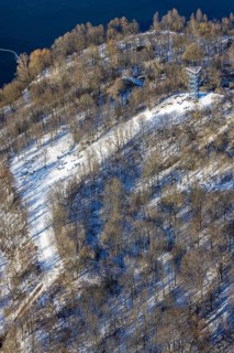 Aerial view, Sechs-Seen-Platte, sledging at the Haubachwald observation tower, Wedau, Duisburg,